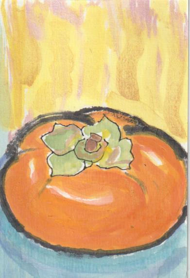 柿の絵手紙の彩色例ー３