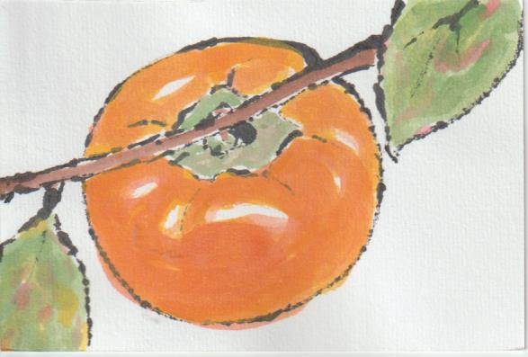 柿の絵手紙の彩色例ー６