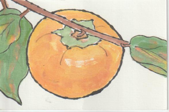柿の絵手紙の彩色例ー７