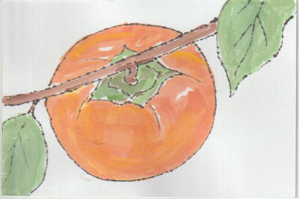 柿の絵手紙の彩色例ー８