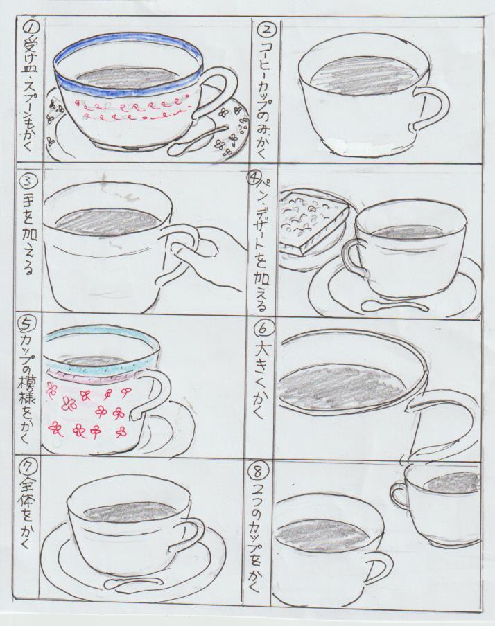 コーヒーカップの横型の構図例。