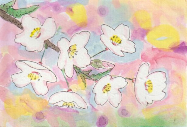 桜の花びらを白抜きにした絵ー２