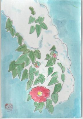 雪の中の椿の下絵ー１３彩色済み