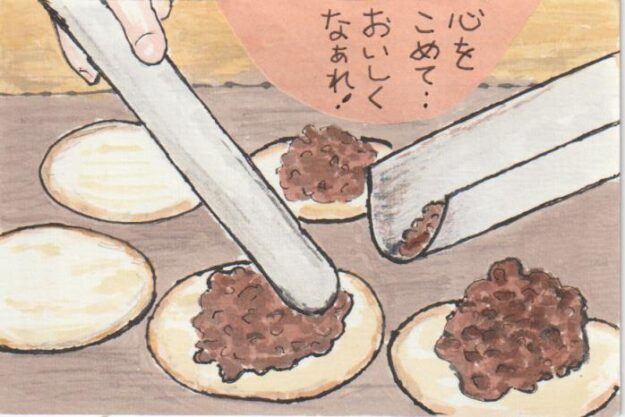 大判焼き、今川焼、回転焼きー焼いてる絵ー２