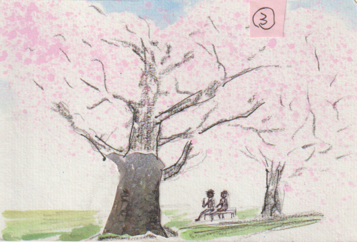桜並木と人物の絵ー３