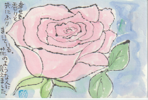 ピンクのバラの絵手紙ー３